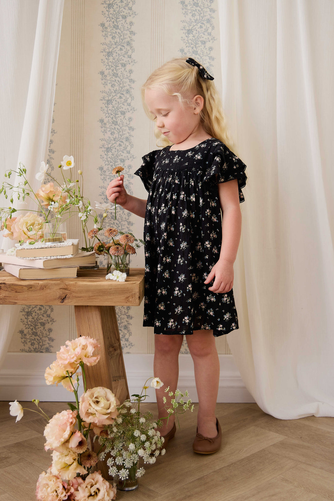 Organic Cotton Caroline Dress - Cassie Caviar Childrens Dress from Jamie Kay Australia