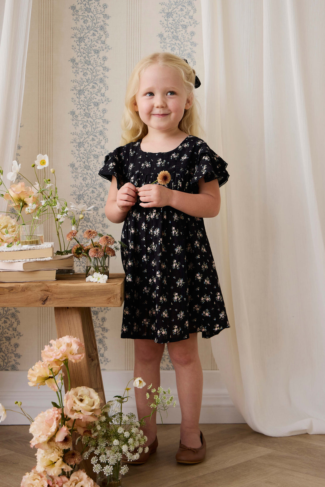 Organic Cotton Caroline Dress - Cassie Caviar Childrens Dress from Jamie Kay Australia