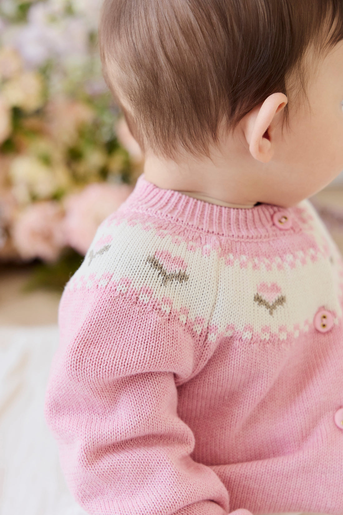 Annette Cardigan - Annette Jacquard - Pink Flutter Marle Childrens Top from Jamie Kay Australia