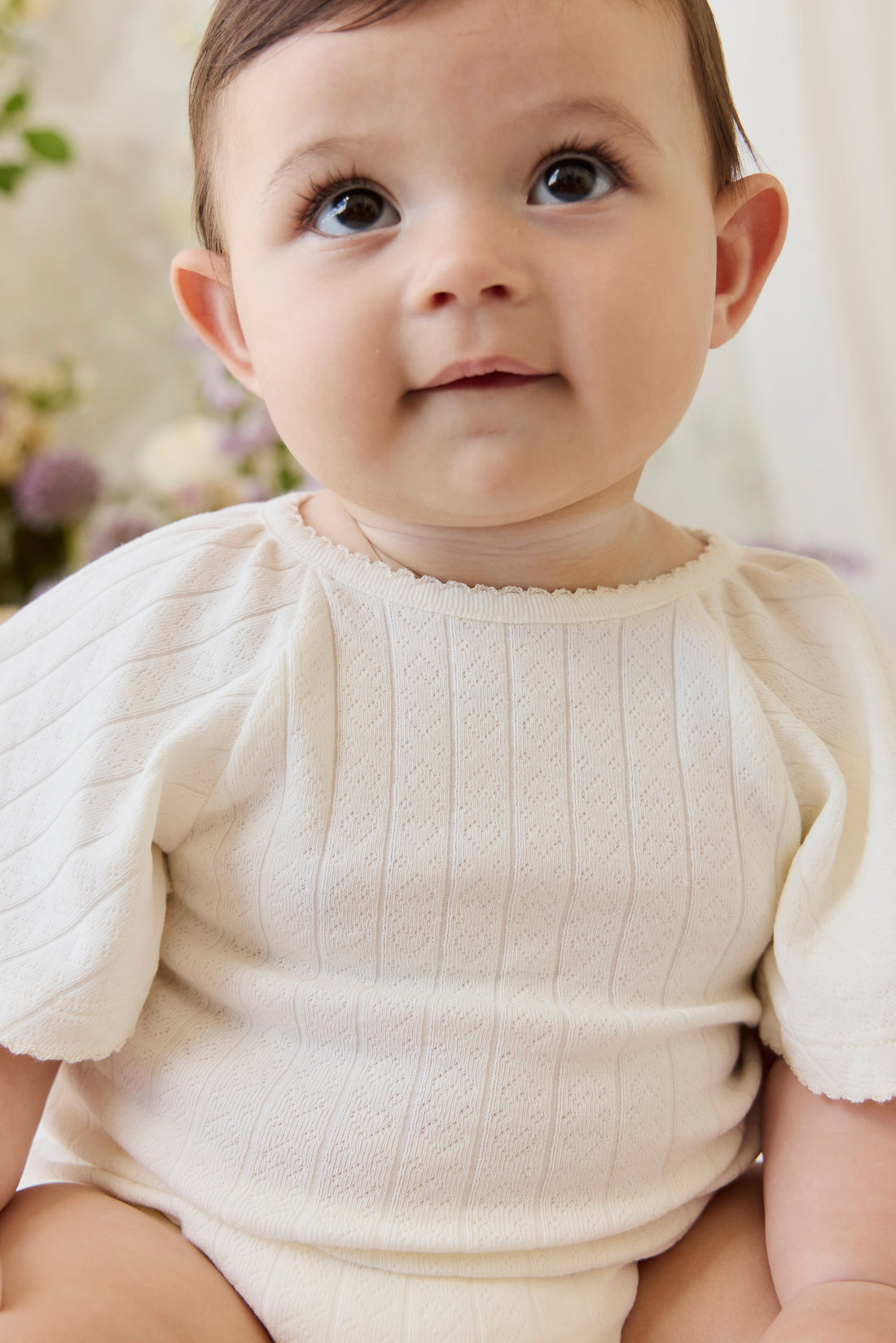 Organic Cotton Josephine Playsuit - Sweet Heart Pointelle Parchment Childrens Playsuit from Jamie Kay Australia