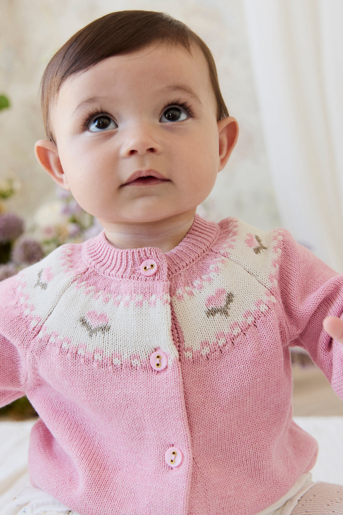 Annette Cardigan - Annette Jacquard - Pink Flutter Marle Childrens Top from Jamie Kay Australia
