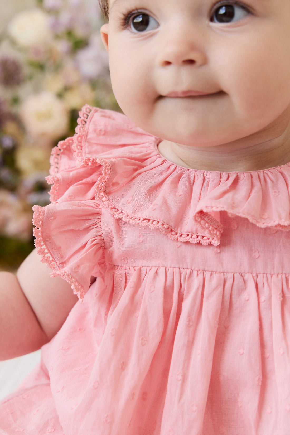 Organic Cotton Frannie Playsuit - Swiss Pink Childrens Playsuit from Jamie Kay Australia