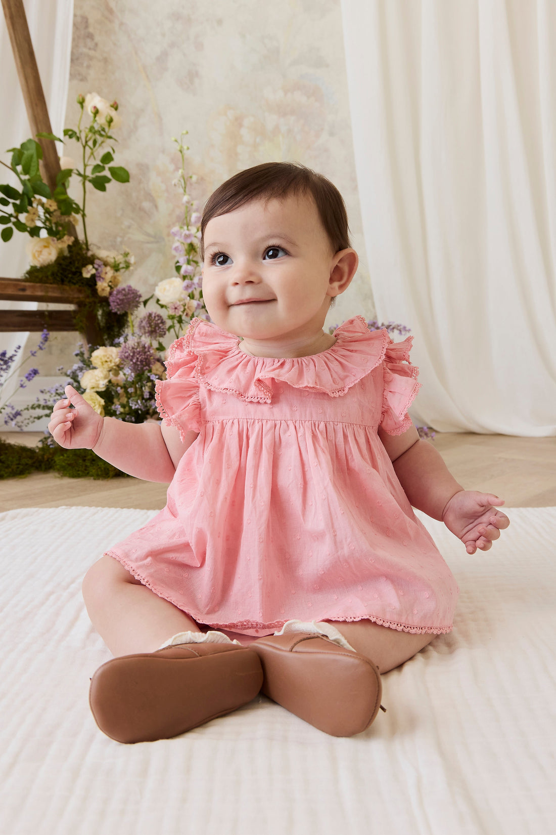 Organic Cotton Frannie Playsuit - Swiss Pink Childrens Playsuit from Jamie Kay Australia