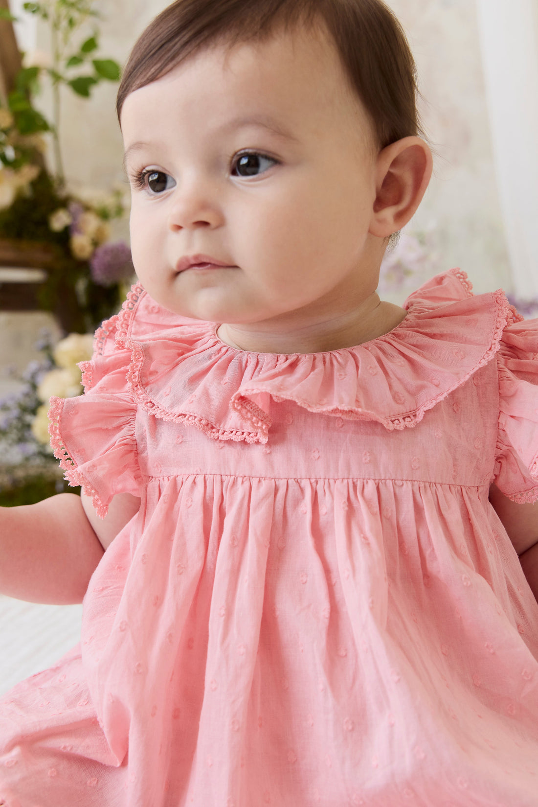 Organic Cotton Frannie Playsuit - Swiss Pink Childrens Playsuit from Jamie Kay Australia