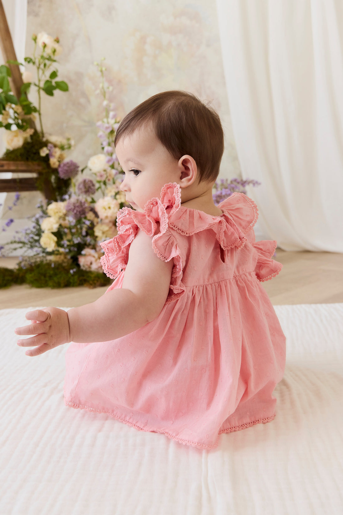 Organic Cotton Frannie Playsuit - Swiss Pink Childrens Playsuit from Jamie Kay Australia