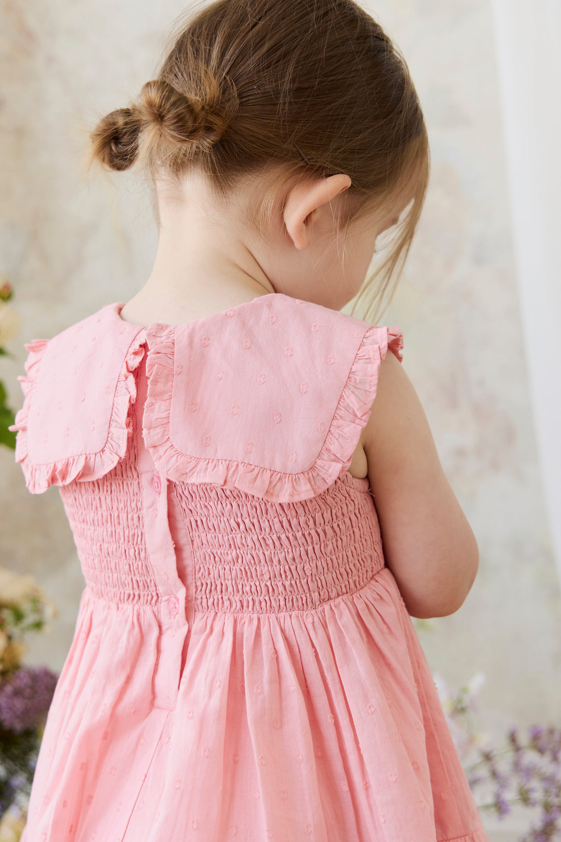 Organic Cotton Claudine Dress - Swiss Pink Childrens Dress from Jamie Kay Australia