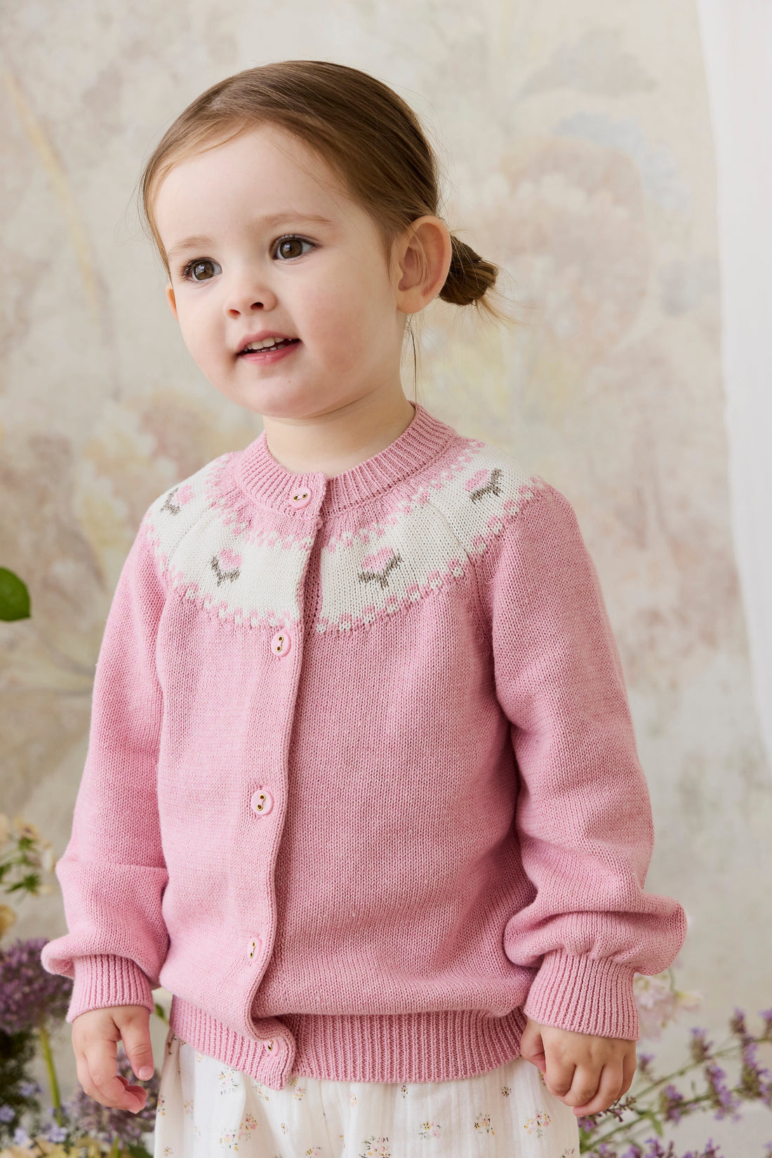 Annette Cardigan - Annette Jacquard - Pink Flutter Marle Childrens Top from Jamie Kay Australia