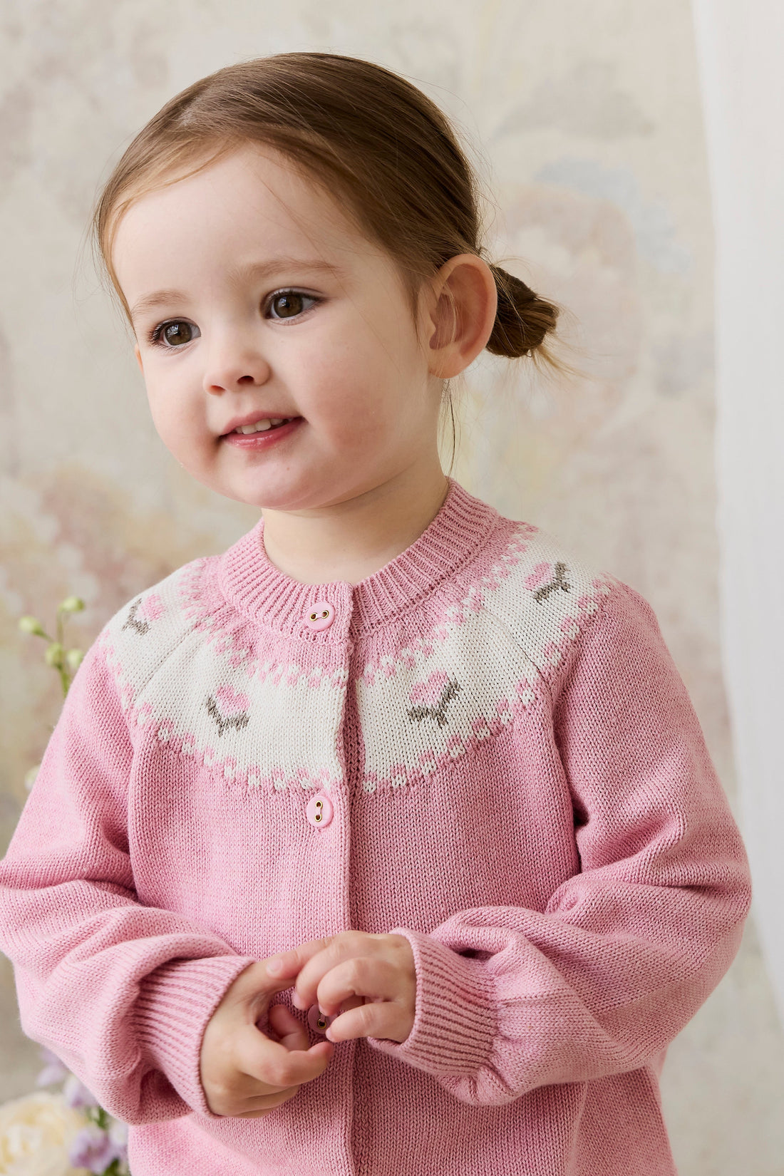 Annette Cardigan - Annette Jacquard - Pink Flutter Marle Childrens Top from Jamie Kay Australia