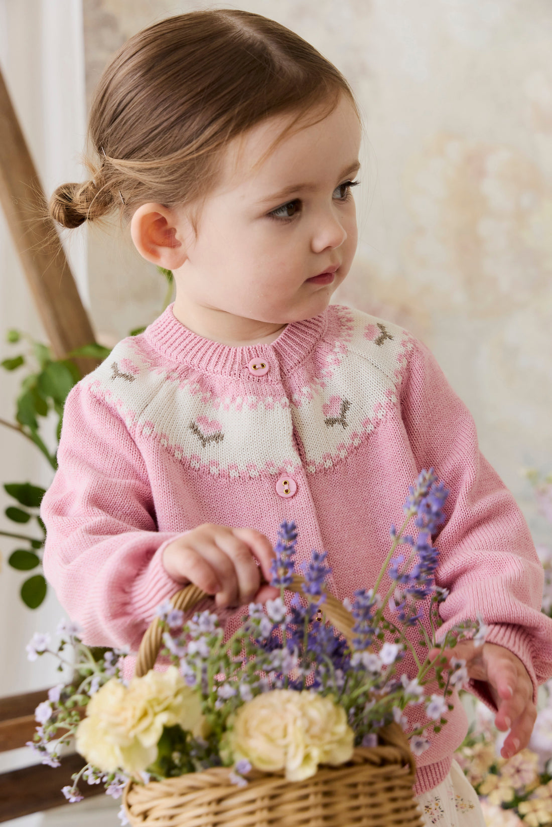 Annette Cardigan - Annette Jacquard - Pink Flutter Marle Childrens Top from Jamie Kay Australia