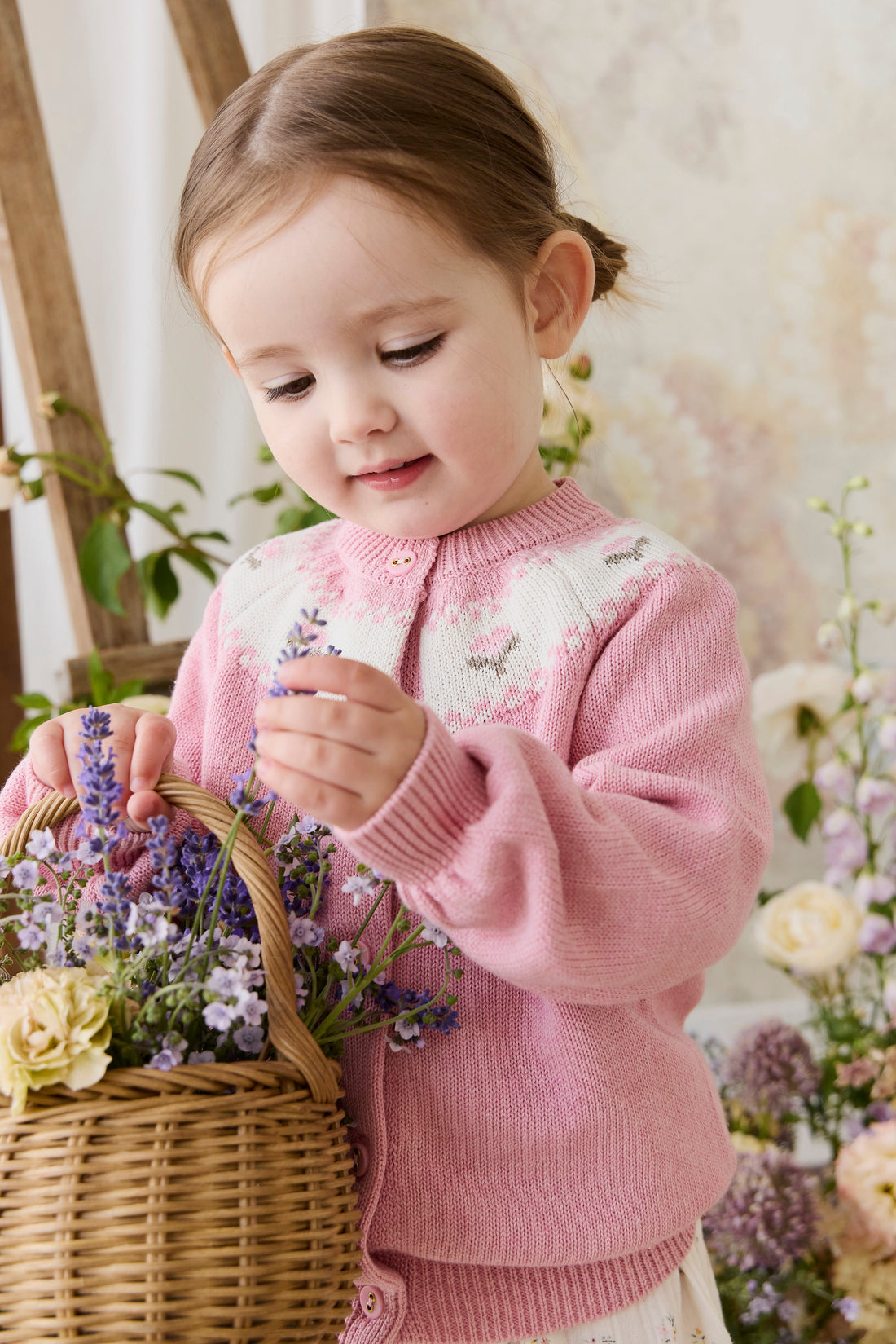 Annette Cardigan - Annette Jacquard - Pink Flutter Marle Childrens Top from Jamie Kay Australia
