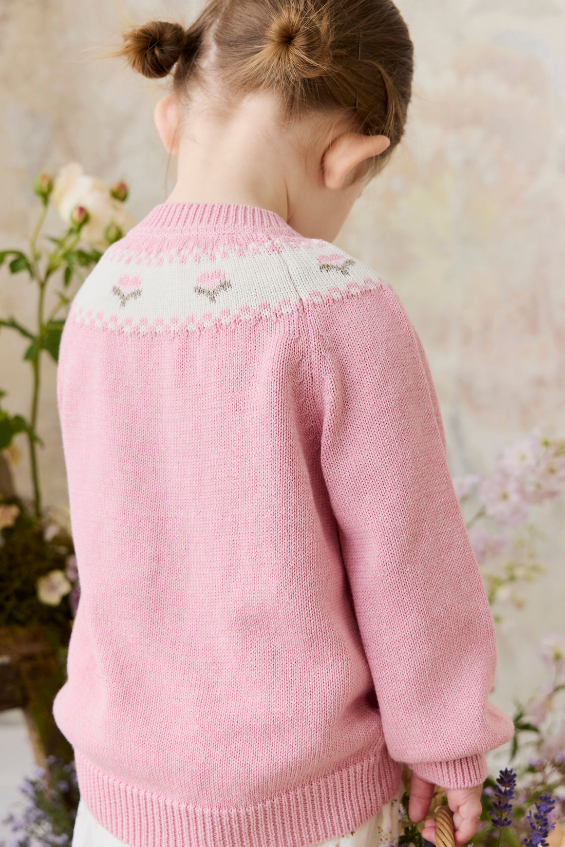 Annette Cardigan - Annette Jacquard - Pink Flutter Marle Childrens Top from Jamie Kay Australia