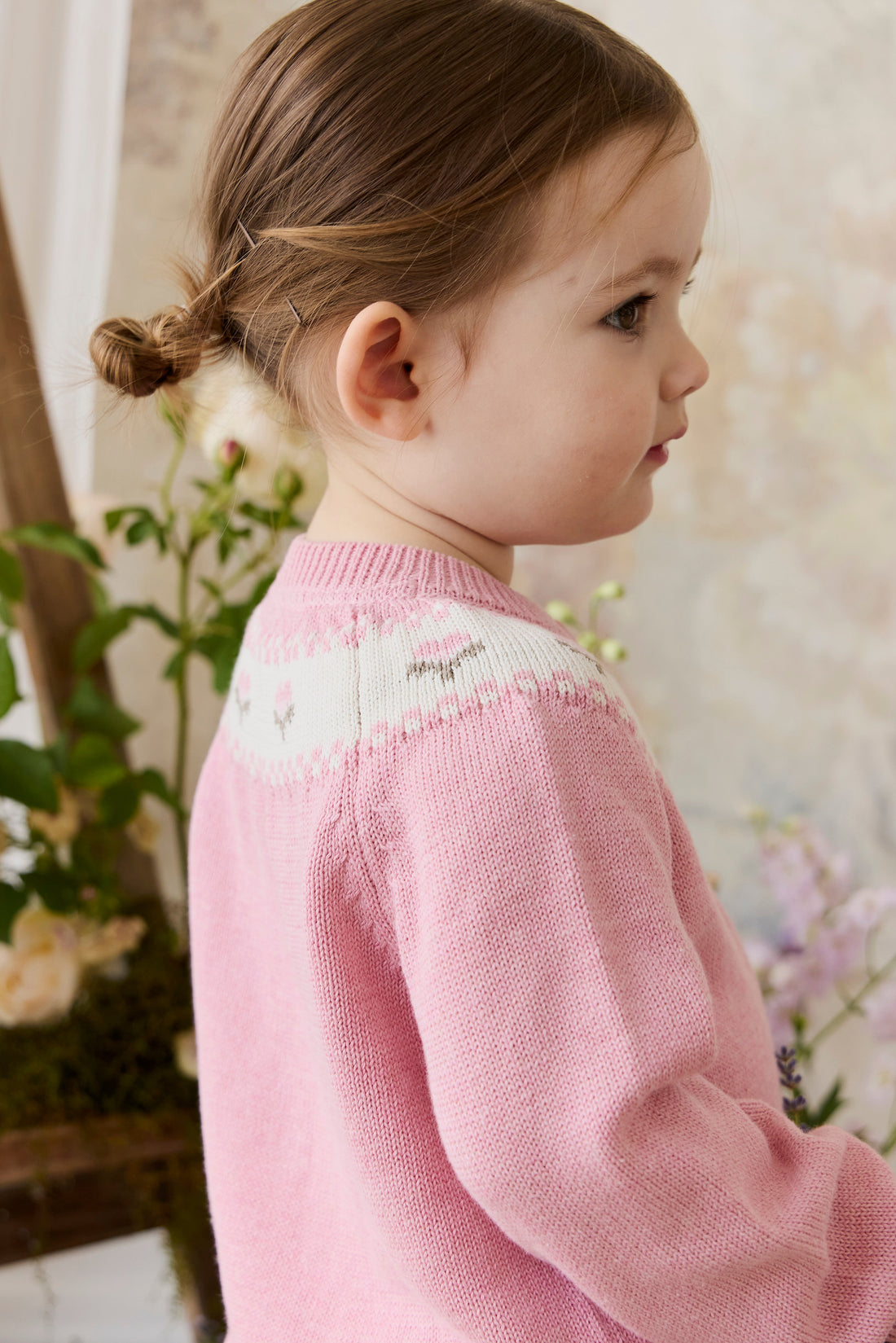 Annette Cardigan - Annette Jacquard - Pink Flutter Marle Childrens Top from Jamie Kay Australia