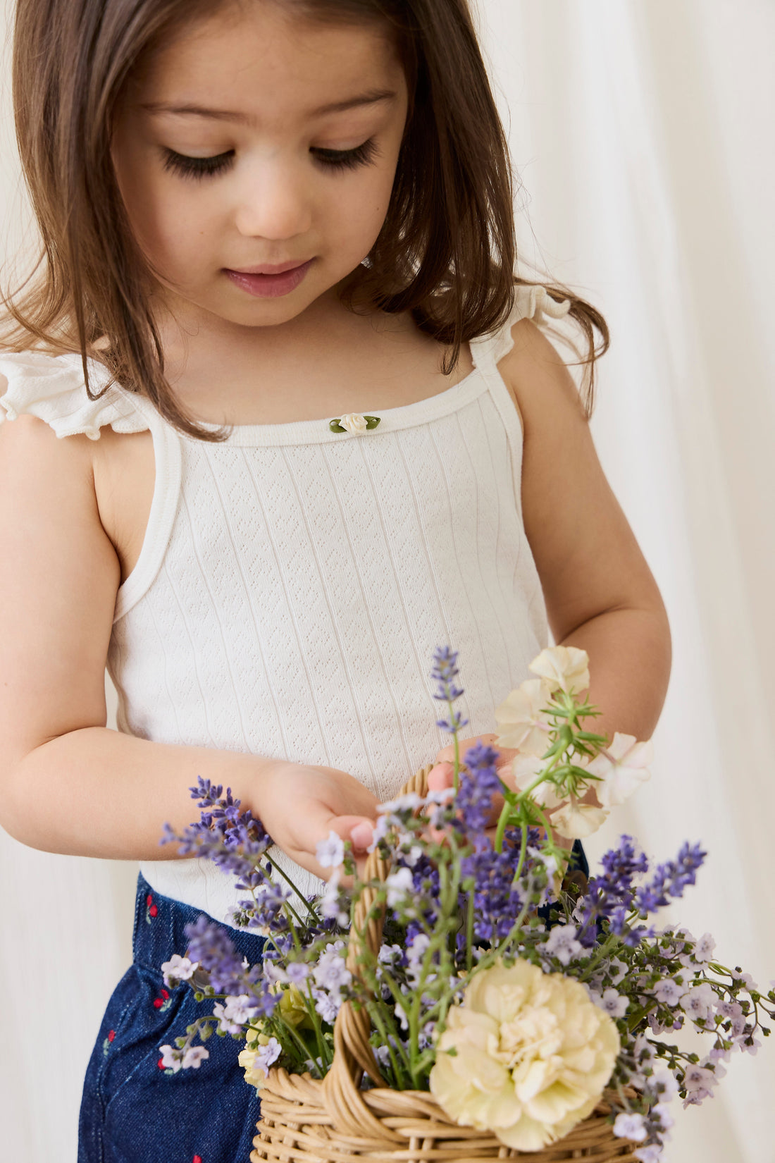 Organic Cotton Josephine Singlet - Sweet Heart Pointelle Parchment Childrens Singlet from Jamie Kay Australia