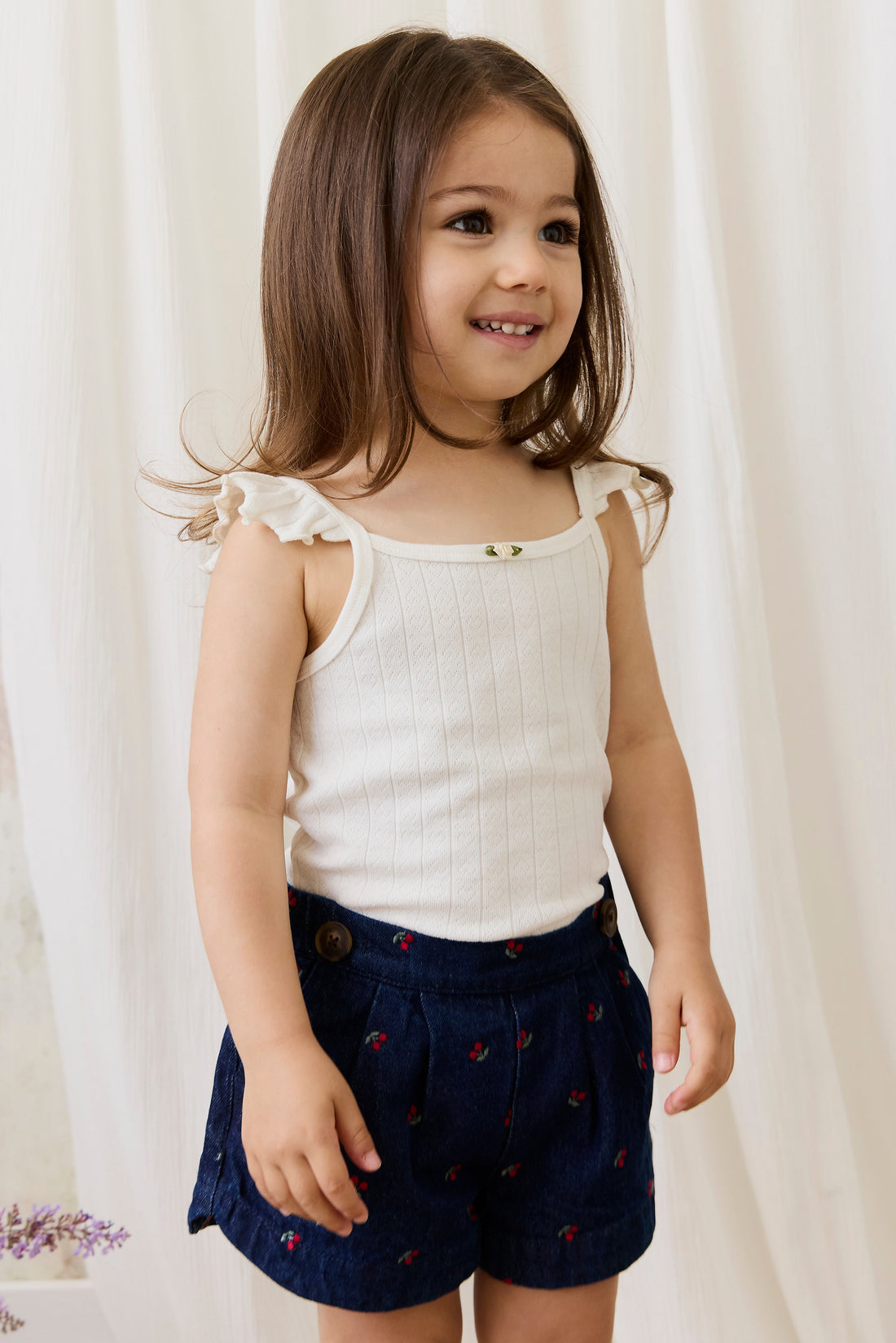 Organic Cotton Josephine Singlet - Sweet Heart Pointelle Parchment Childrens Singlet from Jamie Kay Australia