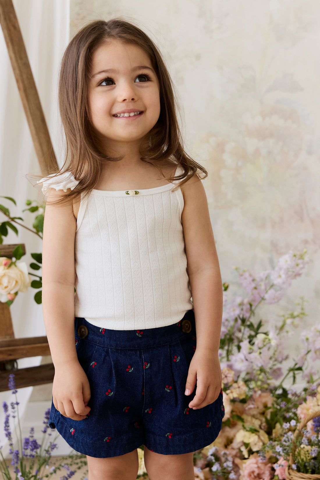 Organic Cotton Josephine Singlet - Sweet Heart Pointelle Parchment Childrens Singlet from Jamie Kay Australia