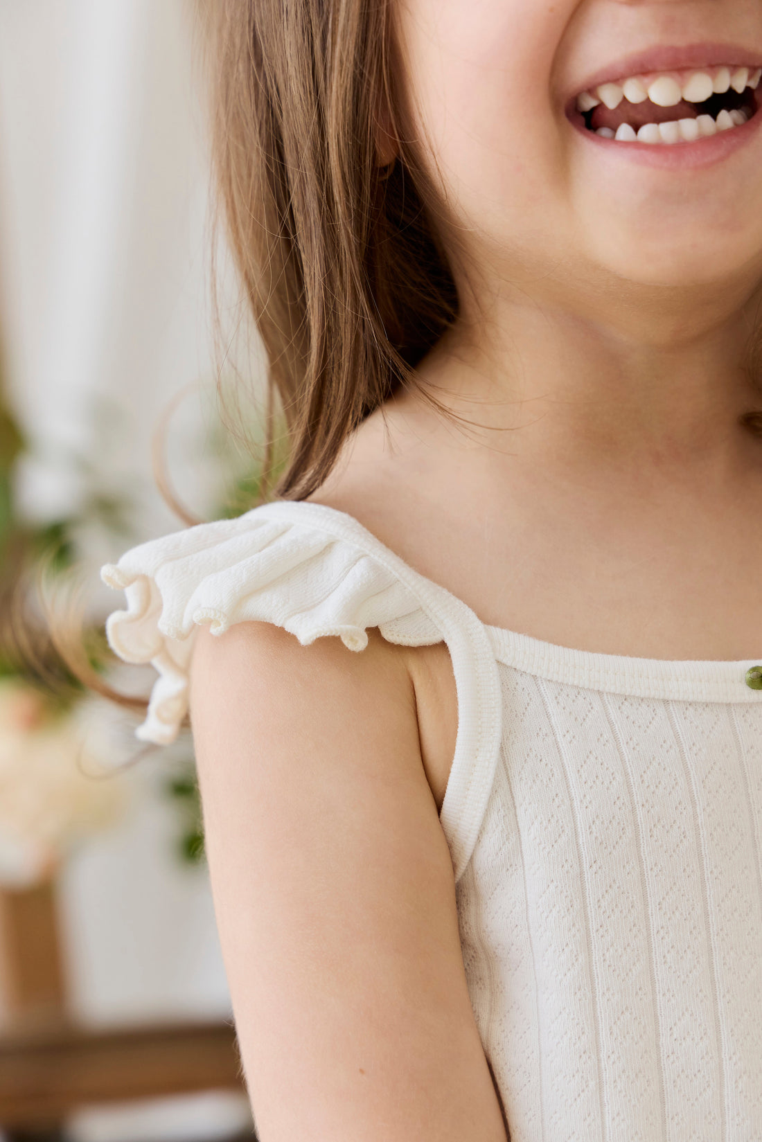 Organic Cotton Josephine Singlet - Sweet Heart Pointelle Parchment Childrens Singlet from Jamie Kay Australia