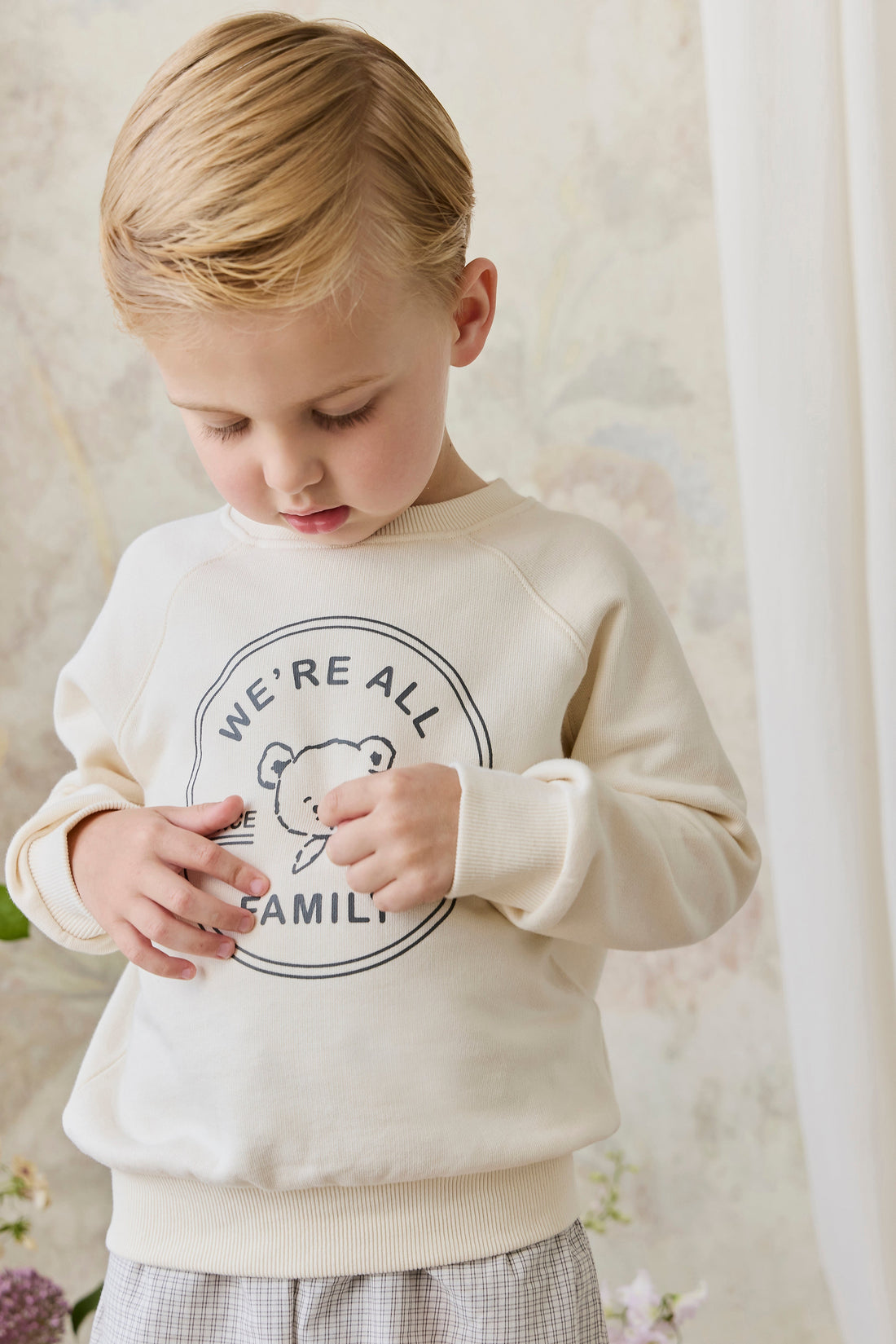 Organic Cotton Hayes Sweatshirt - We're All Family Cloud Childrens Top from Jamie Kay Australia