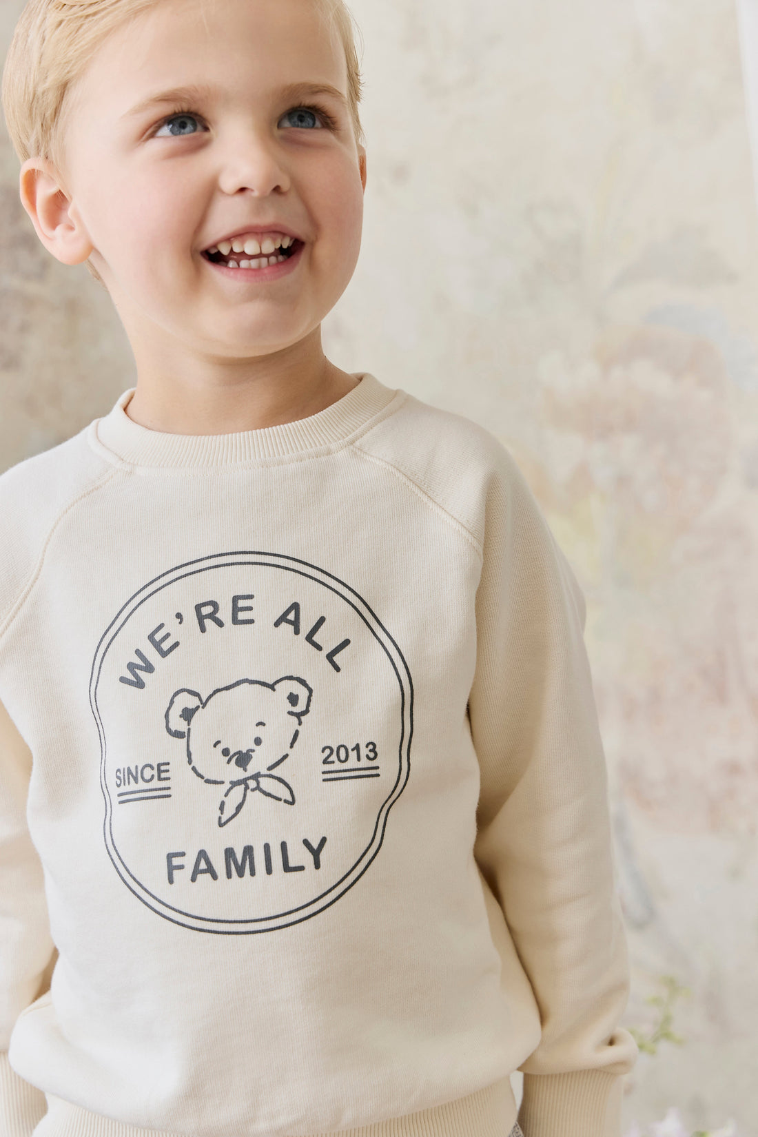 Organic Cotton Hayes Sweatshirt - We're All Family Cloud Childrens Top from Jamie Kay Australia