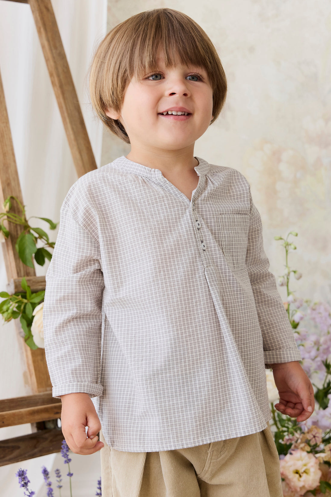 Organic Cotton Kenji Top - Cloud check Childrens Top from Jamie Kay Australia