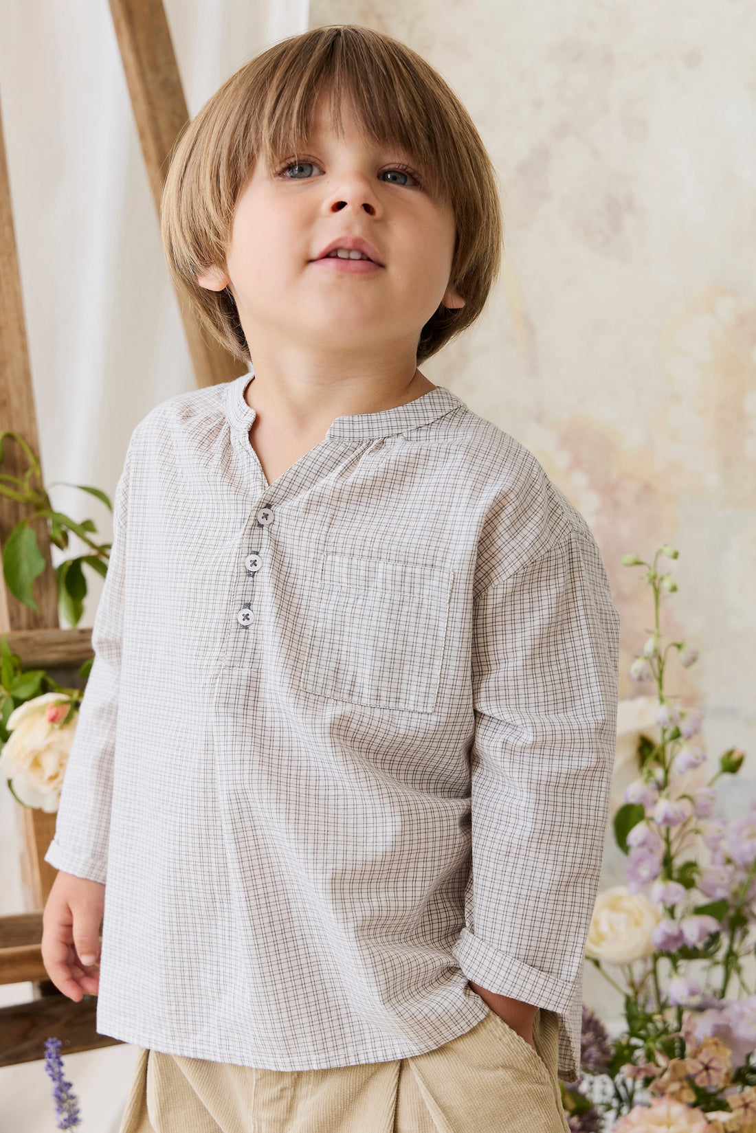 Organic Cotton Kenji Top - Cloud check Childrens Top from Jamie Kay Australia