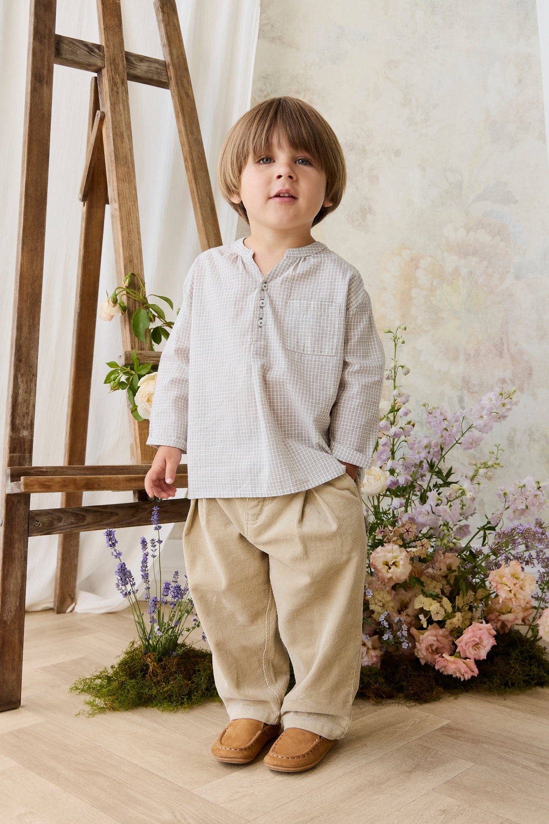 Organic Cotton Kenji Top - Cloud check Childrens Top from Jamie Kay Australia