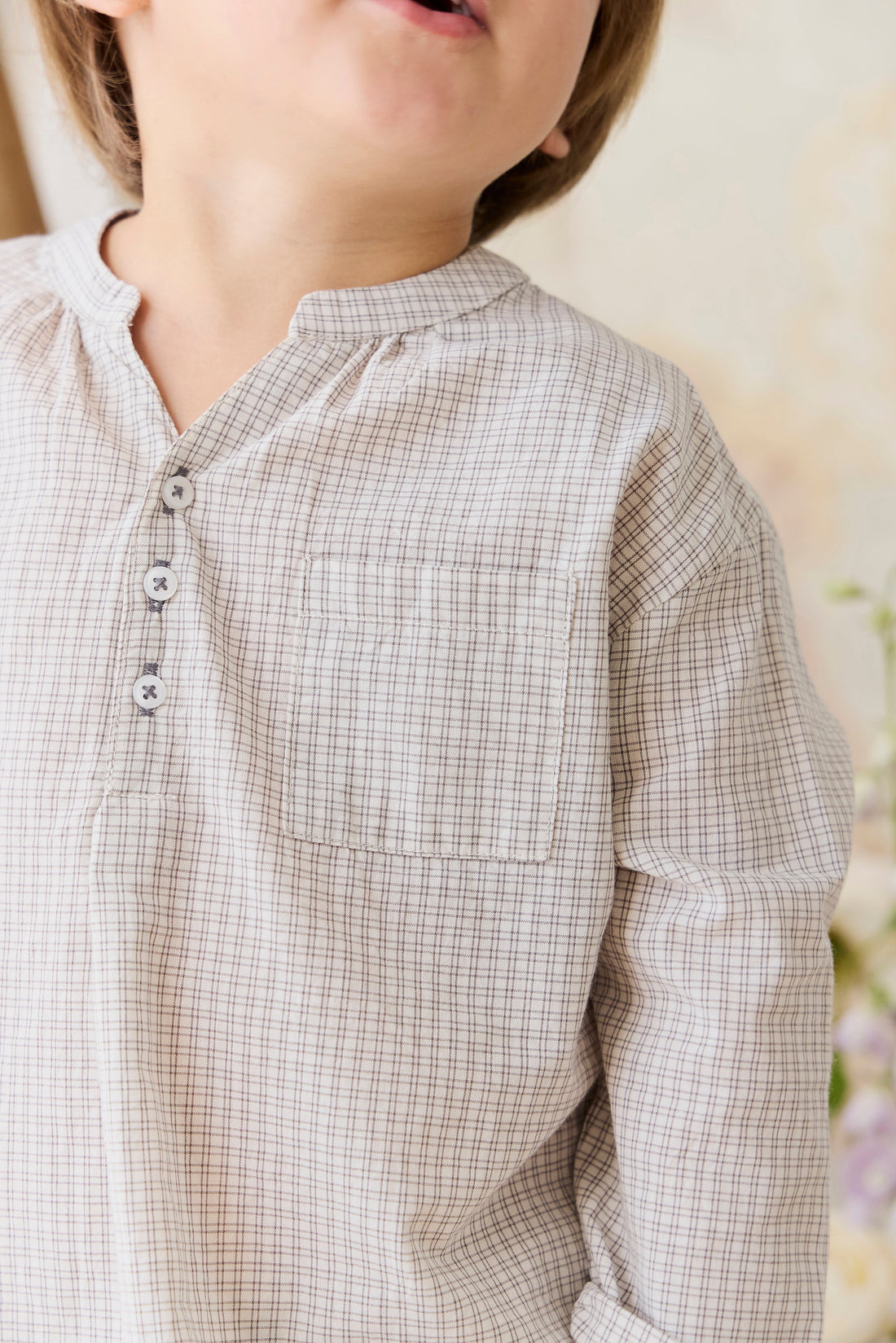 Organic Cotton Kenji Top - Cloud check Childrens Top from Jamie Kay Australia