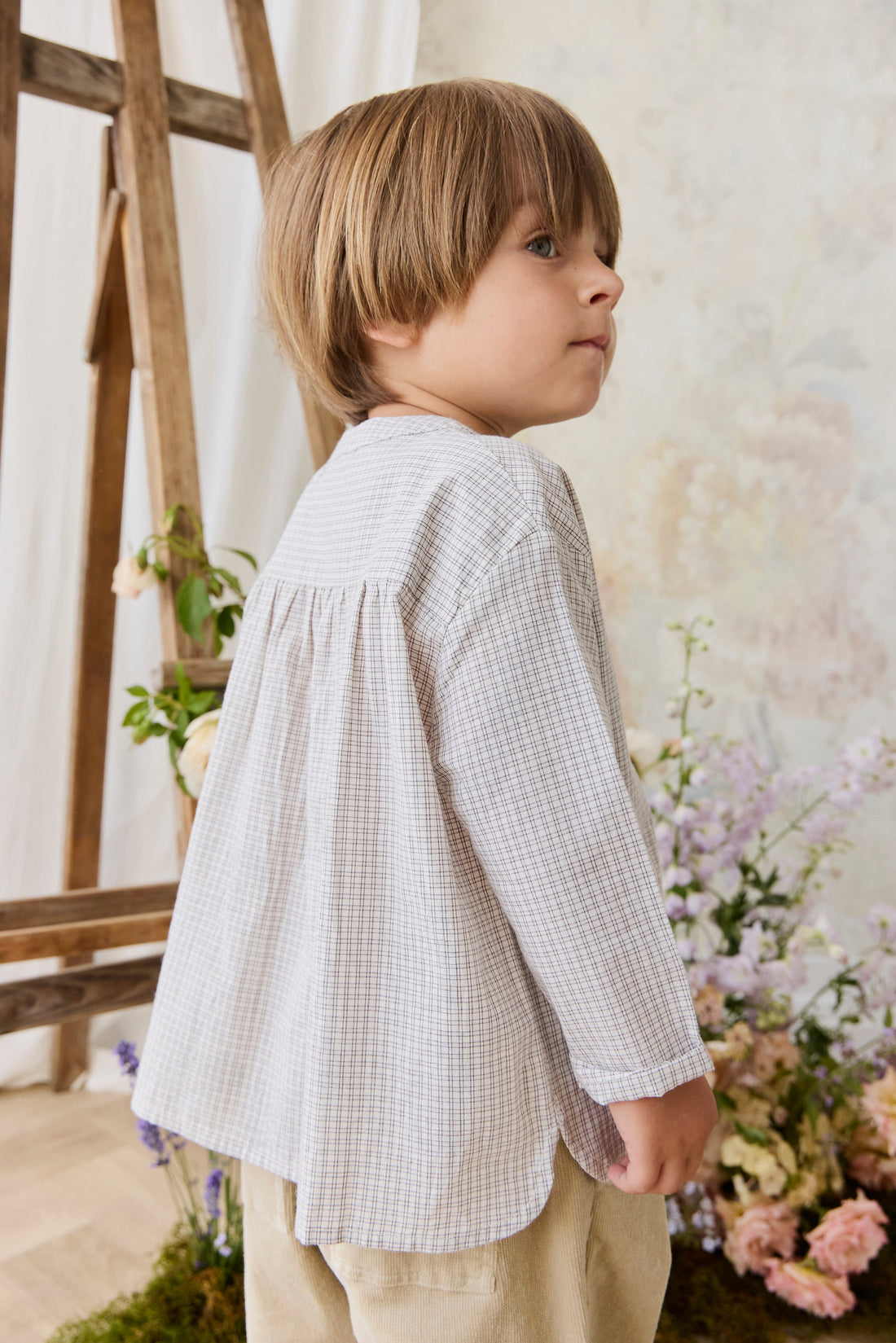 Organic Cotton Kenji Top - Cloud check Childrens Top from Jamie Kay Australia