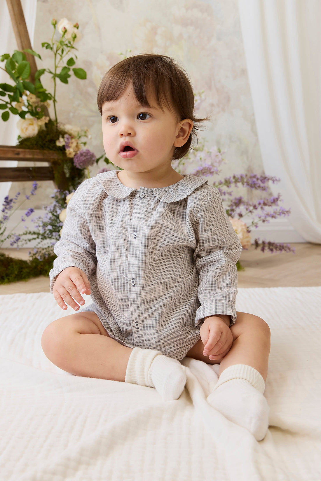 Organic Cotton Gabriel Top - Cloud Check Childrens Top from Jamie Kay Australia