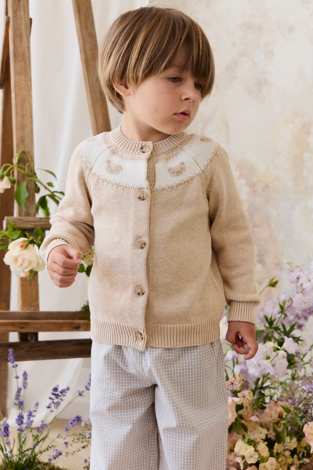 Riley Cardigan - Riley Jacquard - Wheaten Marle Childrens Cardigan from Jamie Kay Australia