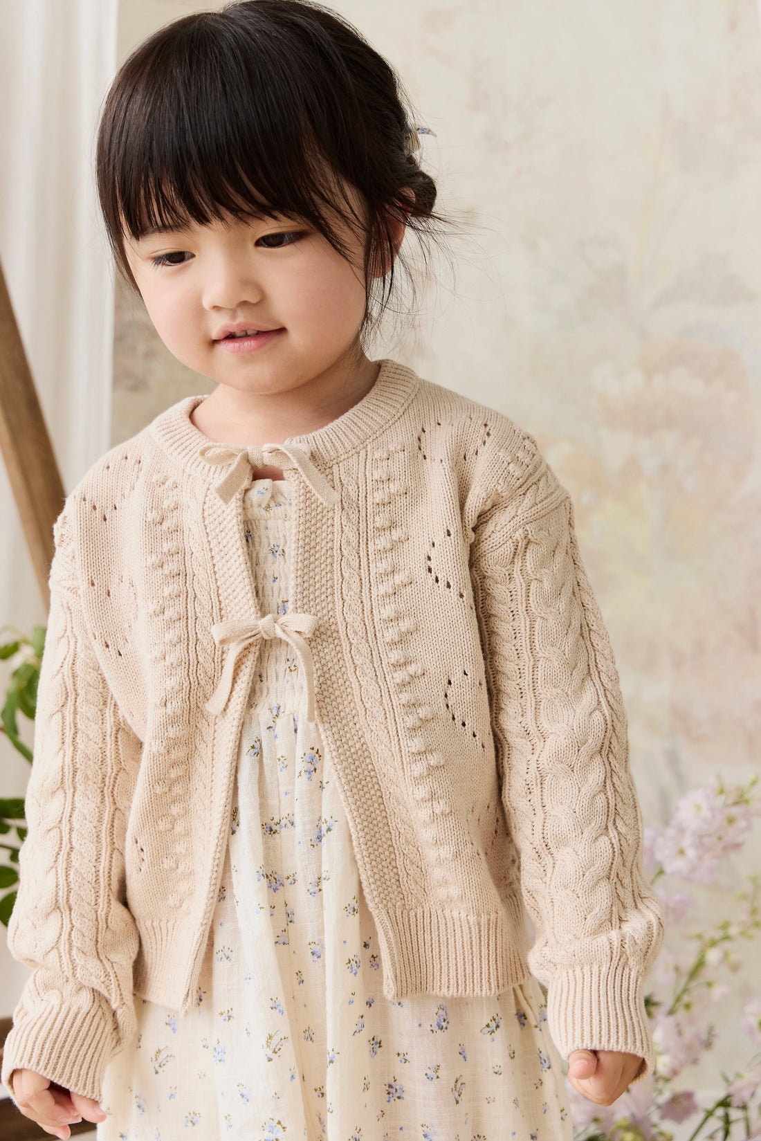 Josephine Cardigan - Light Oatmeal Marle Childrens Top from Jamie Kay Australia