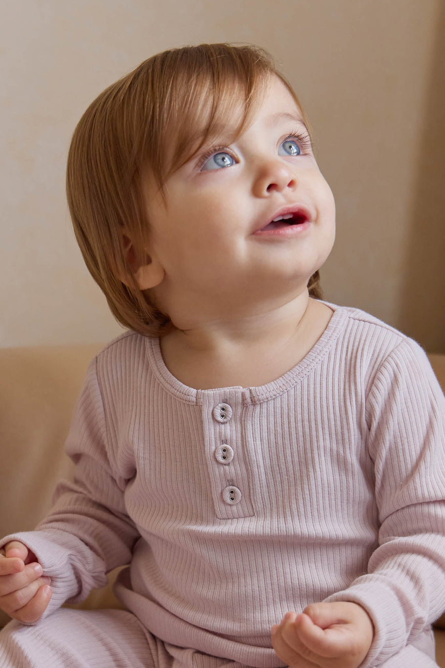 Organic Cotton Modal Long Sleeve Henley - Violet Tint Childrens Top from Jamie Kay Australia