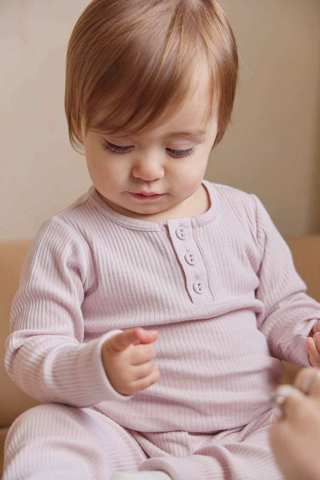 Organic Cotton Modal Long Sleeve Henley - Violet Tint Childrens Top from Jamie Kay Australia