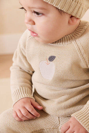 Ethan Jumper - Biscuit Jacquard Fresh Apple Childrens Jumper from Jamie Kay Australia