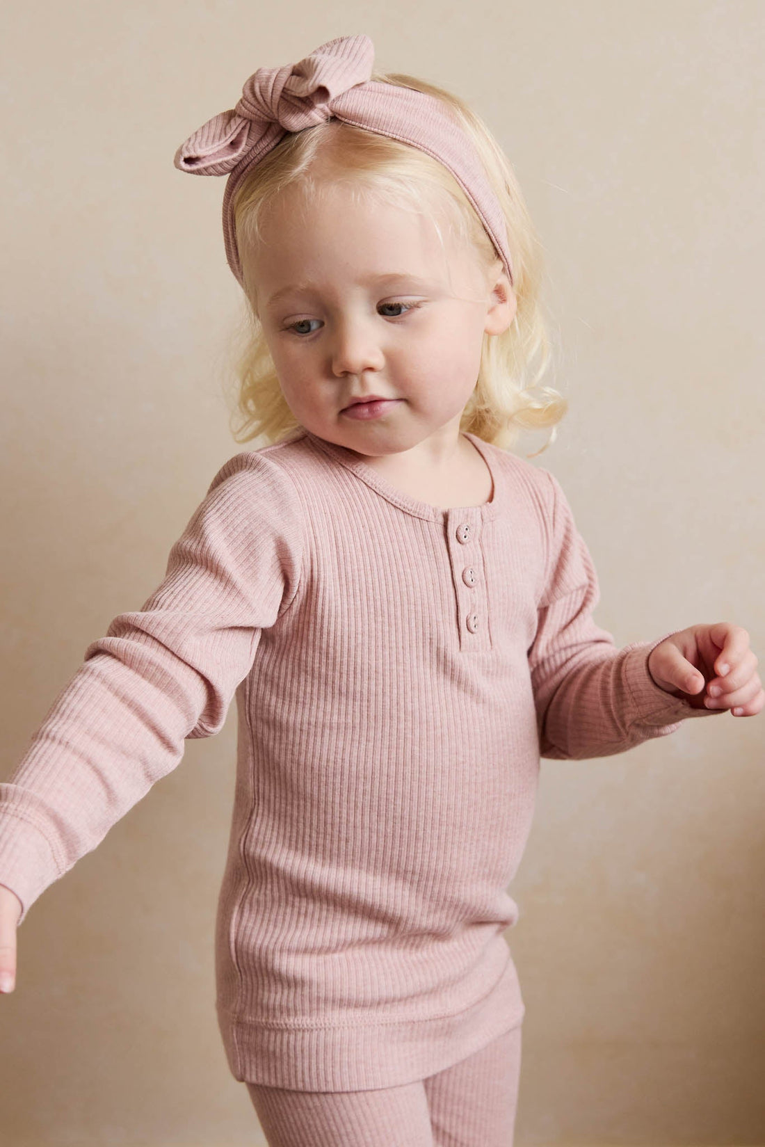 Organic Cotton Modal Long Sleeve Henley - Peony Marle Childrens Top from Jamie Kay Australia