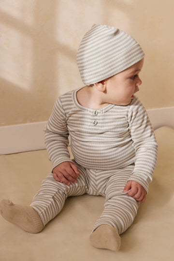 Organic Cotton Modal Everyday Legging - Narrow Stripe Moss/Cloud Childrens Legging from Jamie Kay Australia