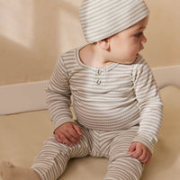 Organic Cotton Modal Long Sleeve Bodysuit - Narrow Stripe Moss/Cloud Childrens Bodysuit from Jamie Kay Australia