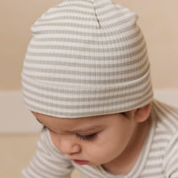 Organic Cotton Modal Lennon Beanie - Narrow Stripe Moss/Cloud Childrens Beanie from Jamie Kay Australia