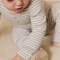 Organic Cotton Modal Long Sleeve Bodysuit - Narrow Stripe Moss/Cloud Childrens Bodysuit from Jamie Kay Australia