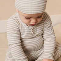 Organic Cotton Modal Long Sleeve Bodysuit - Narrow Stripe Moss/Cloud Childrens Bodysuit from Jamie Kay Australia