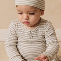 Organic Cotton Modal Lennon Beanie - Narrow Stripe Moss/Cloud Childrens Beanie from Jamie Kay Australia