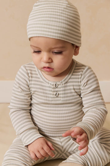 Organic Cotton Modal Long Sleeve Bodysuit - Narrow Stripe Moss/Cloud Childrens Bodysuit from Jamie Kay Australia