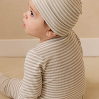 Organic Cotton Modal Long Sleeve Bodysuit - Narrow Stripe Moss/Cloud Childrens Bodysuit from Jamie Kay Australia