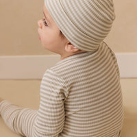 Organic Cotton Modal Lennon Beanie - Narrow Stripe Moss/Cloud Childrens Beanie from Jamie Kay Australia