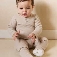 Organic Cotton Modal Long Sleeve Bodysuit - Biscuit Marle Childrens Bodysuit from Jamie Kay Australia