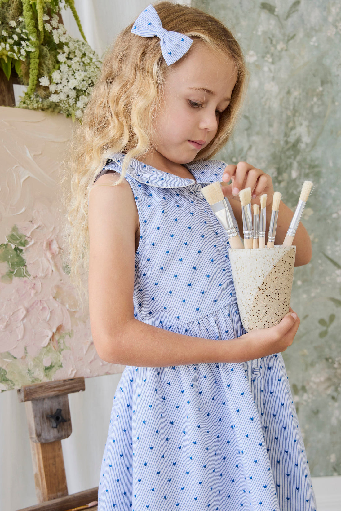 Organic Cotton Desiree Bow - Mon Amour Stripe Indigo Childrens Bow from Jamie Kay Australia