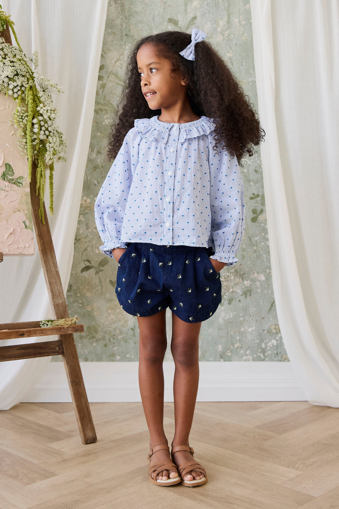 Organic Cotton Bellamy Blouse - Mon Amour Stripe Indigo Childrens Top from Jamie Kay Australia