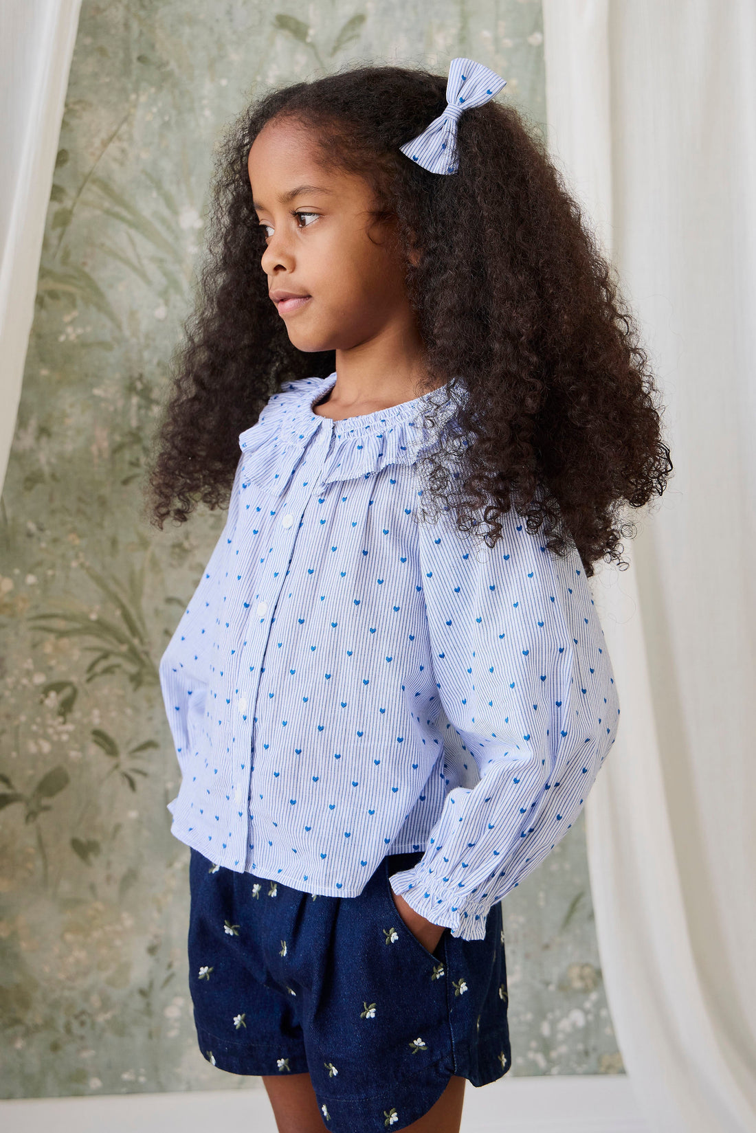 Organic Cotton Bellamy Blouse - Mon Amour Stripe Indigo Childrens Top from Jamie Kay Australia