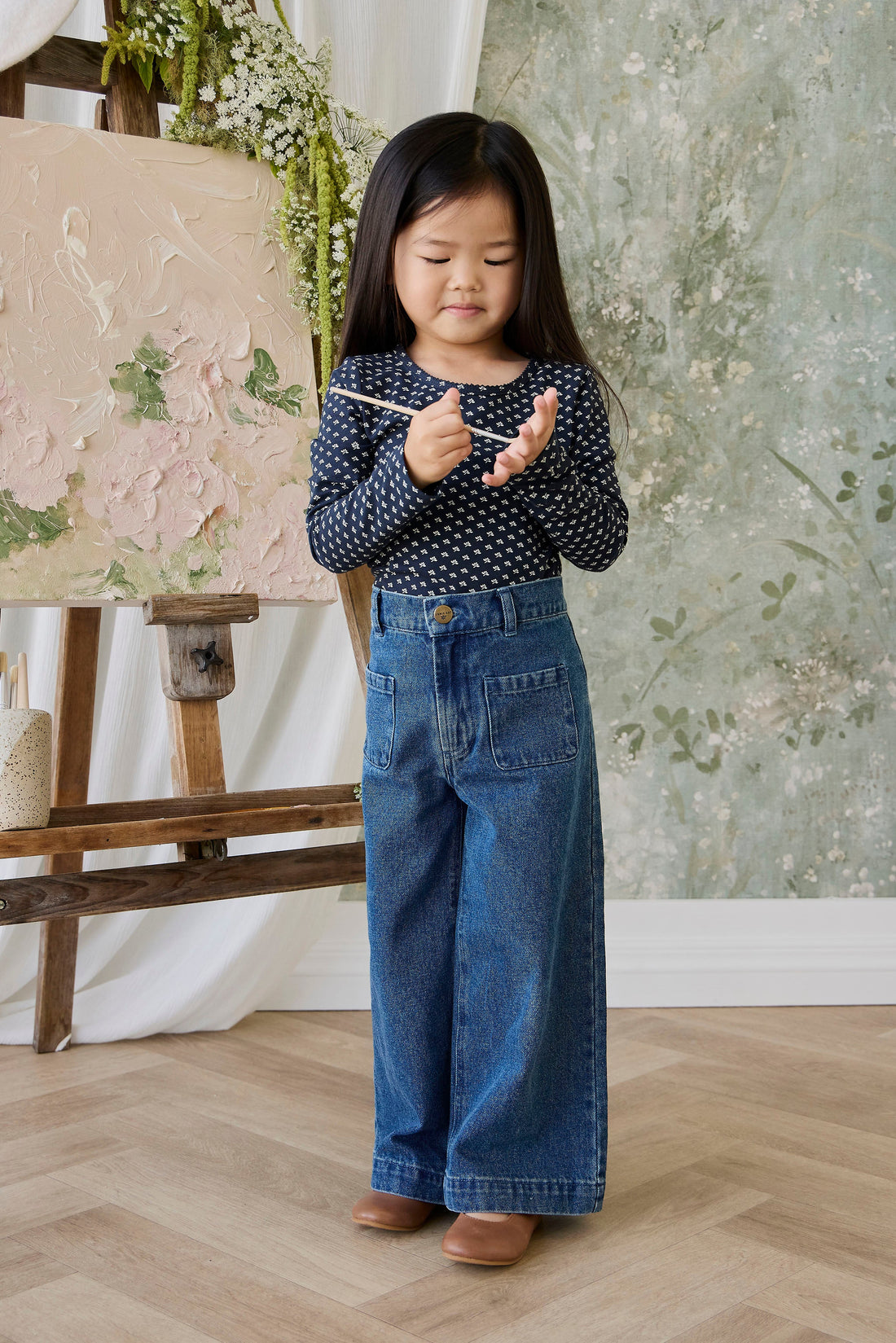 Organic Cotton Long Sleeve Top - Lisa Petite Indigo Childrens Top from Jamie Kay Australia
