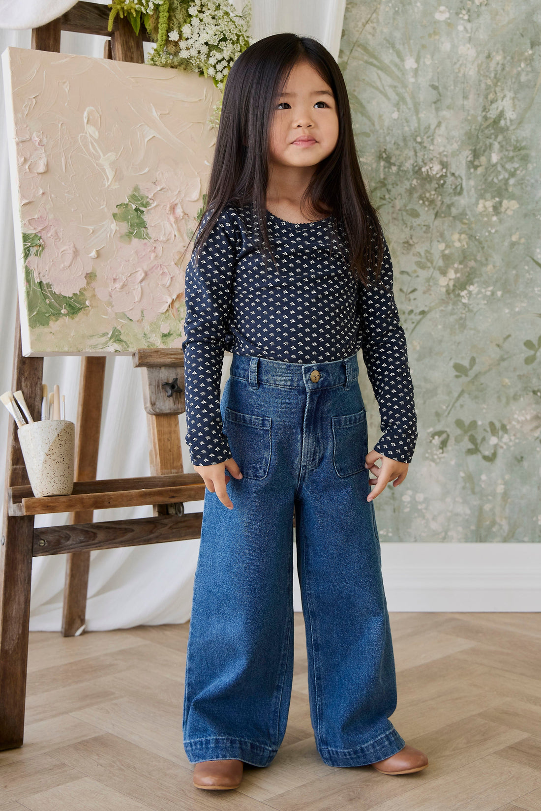 Organic Cotton Long Sleeve Top - Lisa Petite Indigo Childrens Top from Jamie Kay Australia
