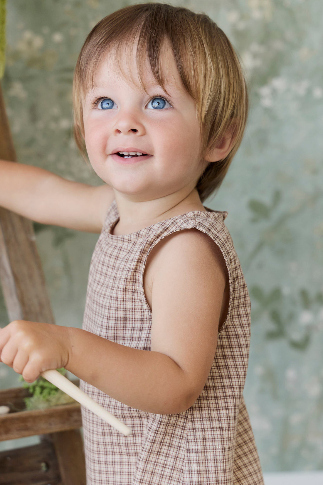 Organic Cotton Bentley Playsuit - Cabin Check Cocoa Childrens Playsuit from Jamie Kay Australia